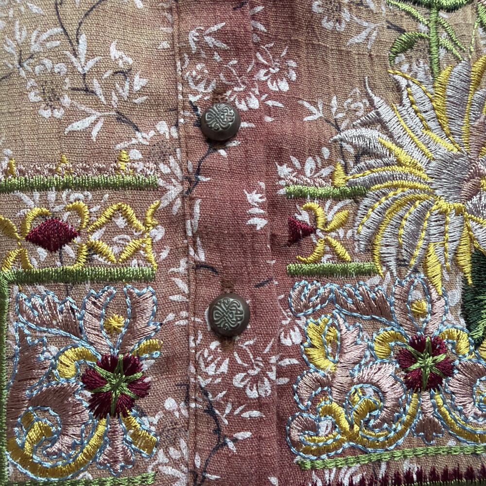 Aratta Silent Journey Tunic Shirt Small Boho Embroidered Velvet Trim Button Up - Picture 11 of 13